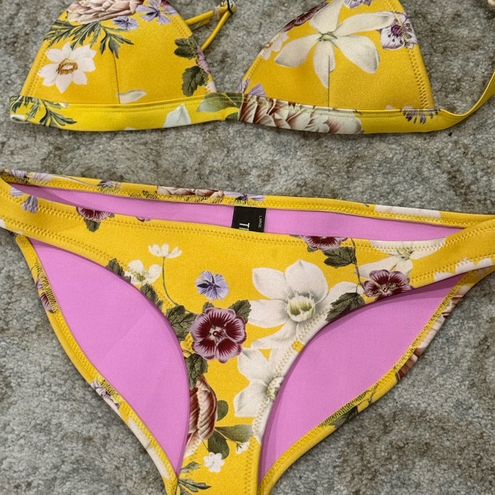 Triangle Floral Yellow and Pink Bikini Set